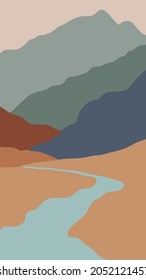 Beautiful abstract landscape, background or card template in modern colors, vector illustration in popular art style