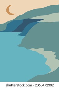 Beautiful abstract landscape, background or card template in modern colors, vector illustration in popular art style