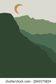 Beautiful abstract landscape, background or card template in modern colors, vector illustration in popular art style