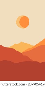 Beautiful abstract landscape, background or card template in modern colors, vector illustration in popular art style