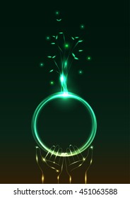 Beautiful abstract lighting effect with tree and earth on hand symbolic vector illustration
