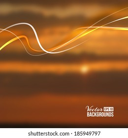Beautiful abstract lights over sunset blur background. Vector illustration.