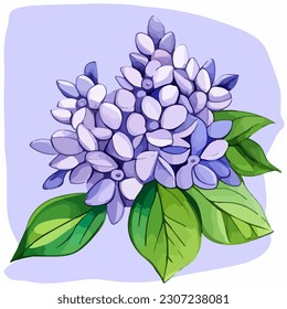Beautiful abstract lilac flowers in bloom, watercolor dye painting, vector EPS 10 illustration