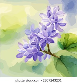Beautiful abstract lilac flowers in bloom, watercolor dye painting, vector EPS 10 illustration