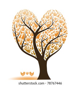 Beautiful abstract love tree with hearts and birds