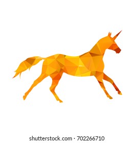 Beautiful abstract low poly gold unicorn