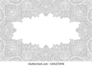 Beautiful abstract monochrome linear pattern for coloring book with copy space in the canter of image