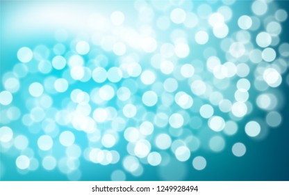 Beautiful Abstract navy teal to light turquoise, mint, white background with bokeh effect. Blurred winter xmas backdrop with place for text. Vector illustration for your graphic design, banner, poster