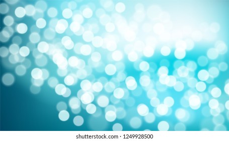 Beautiful Abstract navy teal to light turquoise, mint, white background with bokeh effect. Blurred winter xmas backdrop with place for text. Vector illustration for your graphic design, banner, poster