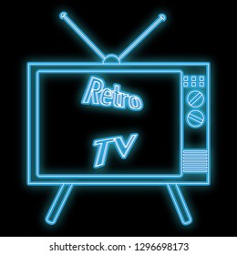 Beautiful abstract neon bright glowing icon, a signboard from an old retro tube kinescope TV from the 70s, 80s, 90s and the inscription retro tv and copy space on a black background. Vector.