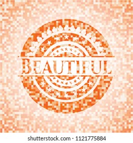 Beautiful abstract orange mosaic emblem with background