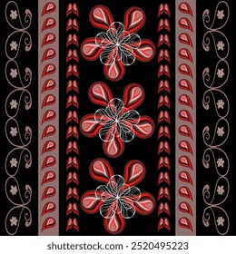 Bonito abstrato Paisly padrão sem costura sobre fundo preto, Floral Paisley design têxtil digital. Usado para tapetes, xales, travesseiros, padrões de design de almofada quadrada para impressão, roupas.