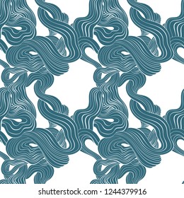 beautiful abstract pattern with blue smoke, graphic seamless pattern on a white background