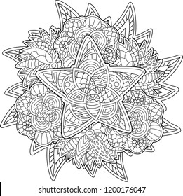 Beautiful abstract pattern for coloring book with shape of the star