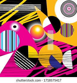 Beautiful abstract pattern of different geometric objects and shapes. 