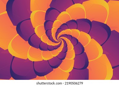 Beautiful abstract pattern illustration of a flower spiral with gradient multi colored purple, orange, yellow, pink petals. Template for cover, flyer or banner. High quality illustration.