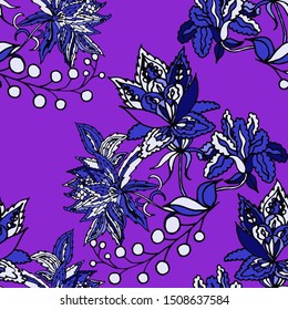 Beautiful abstract pattern with tropical flowers for any purposes. Abstract art background. Exotic flowers background. Colorful background vector.  Tropical seamless hand drawn pattern