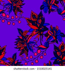 Beautiful abstract pattern with tropical flowers for any purposes. Abstract art background. Exotic flowers background. Colorful background vector.  Tropical seamless hand drawn pattern