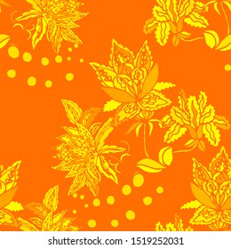 Beautiful abstract pattern with tropical flowers for any purposes. Abstract art background. Exotic flowers background. Colorful background vector.  Tropical seamless hand drawn pattern