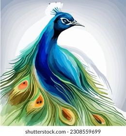 Beautiful abstract peacock, watercolor dye painting, vector EPS 10 illustration