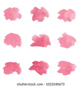 beautiful abstract pink watercolor art hand paint on white background,brush textures for logo.There is a place for text.Perfect stroke design for headline.luxury boutique Illustrations.