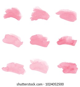 beautiful abstract pink watercolor art hand paint on white background,brush textures for logo.There is a place for text.Perfect stroke design for headline.luxury boutique Illustrations.