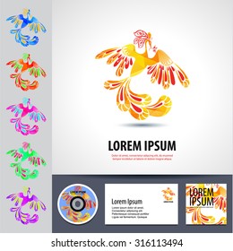 Beautiful abstract poligonal firebird vector logo design template set