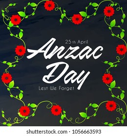beautiful abstract or poster for Anzac Day with nice and creative poppies design illustration in a textured black background, 25th of April.