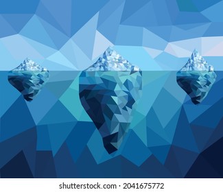 Beautiful abstract poster with blue iceberg ocean low poly on deep background. Abstract geometric background. Blue geometric background. Ocean background. Blue sea water.