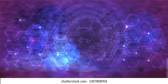 Beautiful abstract purple mesh color scientific background with transparent cells and glow