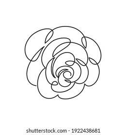 Beautiful abstract rose drawn by one continuous line. Isolated. Minimalism, simplicity, line art. Vector illustration, symbol, icon, logo for postcard, poster, invitation, label, packaging.