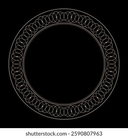 Beautiful Abstract round gold frame. Gold plate with abstract geometric pattern design. Pattern frame for round surfaces, laser cutting, engraving, porcelain, household utensils, textile, embroidery