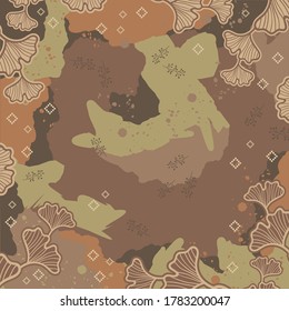 Beautiful abstract scarf pattern design on brown with floral ornament