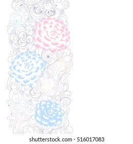 Beautiful abstract seamless hand drawn floral pattern with dahlias flowers. Vector illustration. Element for design.