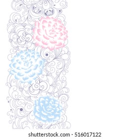 Beautiful abstract seamless hand drawn floral pattern with dahlias flowers. Vector illustration. Element for design.