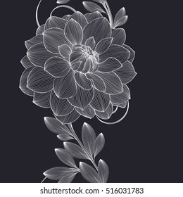 Hermoso patrón floral abstracto sin fisuras dibujado a mano con flores dahlias. Ilustración vectorial. Elemento para el diseño.