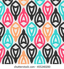 Beautiful abstract seamless pattern. Bright, juicy ornament for fashion textile, cloth, texture. Vector ornament. Kaleidoscope big bud. Islam, Arabic, Indian, ottoman motifs. Retro print. Vintage. 
