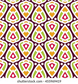 Beautiful abstract seamless pattern. Bright, juicy ornament for fashion textile, cloth, texture. Vector ornament. Kaleidoscope big bud. Islam, Arabic, Indian, ottoman motifs. Retro print. Vintage. 