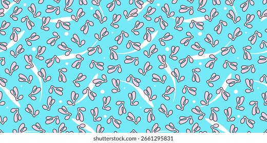 Modelo inconsútil abstracto hermoso del elemento rosado y de las rayas blancas en fondo azul. Mar, superficie del agua y algas marinas. Diseño plano. Para Fondos de pantalla, textiles, embalajes, fondos y Sitios web.