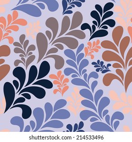 Beautiful abstract seamless pattern for textiles or wallpaper of twigs, leaves and branches  (natural theme, paisley) and background - vector illustration