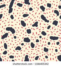 Beautiful abstract seamless repeating pattern. Hand painted artistic style with chaotic paint elements. Perfect for textile, wrapping, web and all kind of decorative projects. Vector illustration.