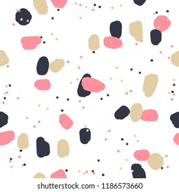 Beautiful abstract seamless repeating pattern. Hand painted artistic style with chaotic paint elements. Perfect for textile, wrapping, web and all kind of decorative projects. Vector illustration.