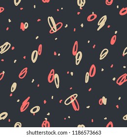 Beautiful abstract seamless repeating pattern. Hand painted artistic style with chaotic paint elements. Perfect for textile, wrapping, web and all kind of decorative projects. Vector illustration.