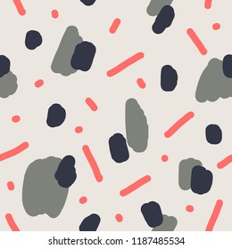 Beautiful abstract seamless repeating pattern. Hand painted artistic style with chaotic paint elements. Perfect for textile, wrapping, web and all kind of decorative projects. Vector illustration.