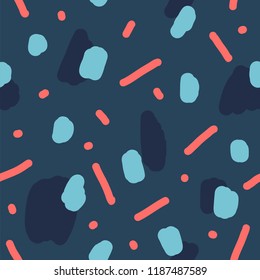 Beautiful abstract seamless repeating pattern. Hand painted artistic style with chaotic paint elements. Perfect for textile, wrapping, web and all kind of decorative projects. Vector illustration.