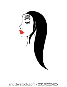 
Beautiful Abstract silhouette young Woman face Portrait minimalistic creative style with flowers hair Fashion icon elegant style for prints, tattoos, posters, salon, textile, spa, cards Vector design