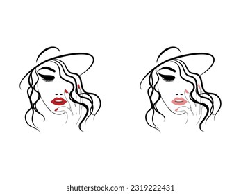 
Beautiful Abstract silhouette young Woman face Portrait minimalistic creative style with flowers hair Fashion icon elegant style for prints, tattoos, posters, salon, textile, spa, cards Vector design