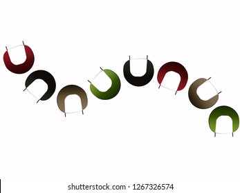 beautiful abstract snake from colorful objects in the form of chairs
