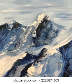 Hermosas montañas abstractas de nieve. pintura al óleo. acrílico.