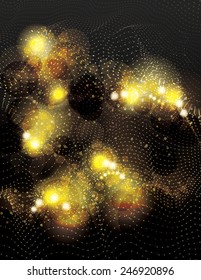 Beautiful abstract space vector background with glowing gold glitter light effects